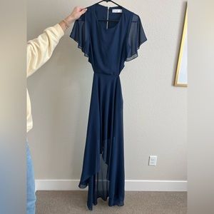Navy High-Low Open Back Dress